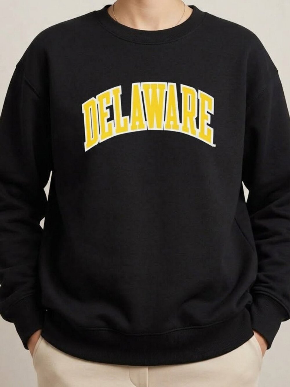 Delaware Blue Hens Arch Applique Fleece Crewneck Sweatshirt Unisex L Black NWT